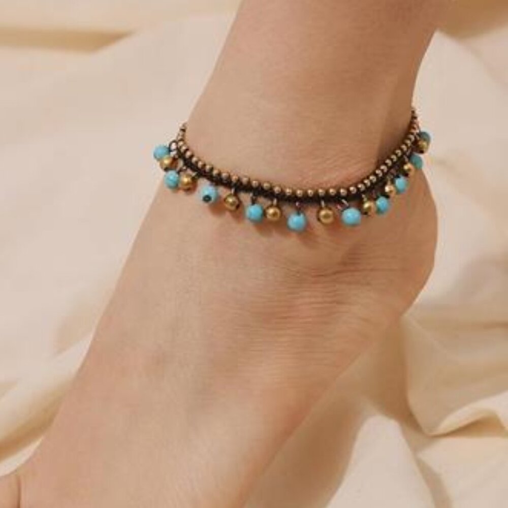 Bohemian Style Anklet with Jingling Bell and Hand-woven Rope,
